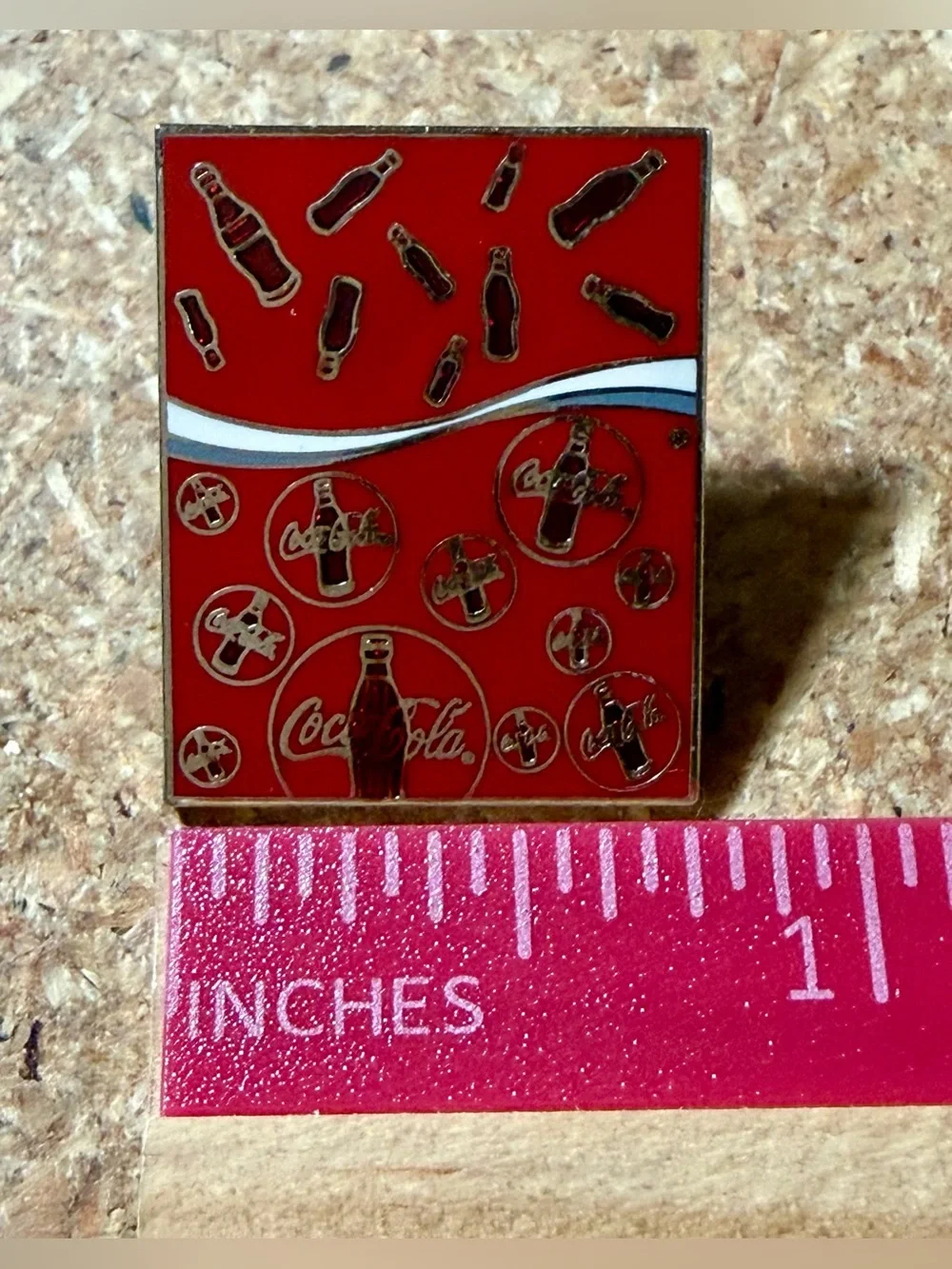 Vintage Coca-Cola Coke Red Silver Contour Bottles Enamel Lapel Pin